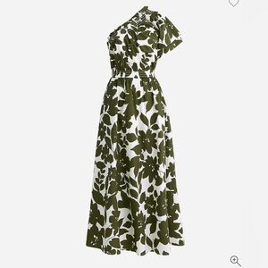 J.Crew Smocked cotton poplin one-shoulder dress in leafy floral Green White XS